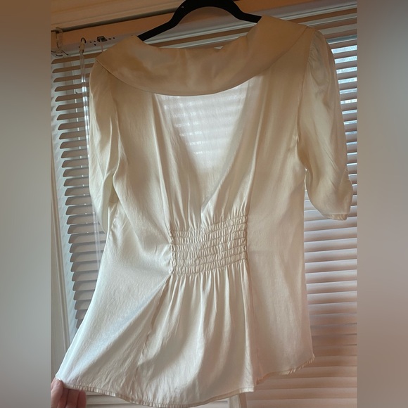 Vtg Bebe off white cream silk button up shirt / top / blouse with tie fits M-L - Picture 5 of 12